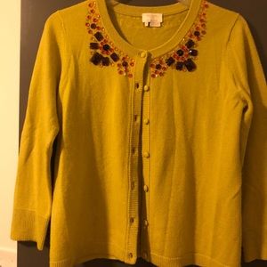 Bright chartreuse Kate Spade jeweled cardigan